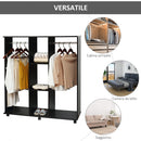Armadio Guardaroba a 5 Ripiani con Ruote e Barre Appendiabiti in Legno e Alluminio Nero 120x40x128 cm 