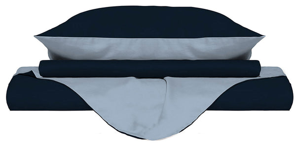 Bettbezug mit Tasche und Kissenbezügen, wendbar, Dunkelblau/Hellblau, verschiedene Größen acquista