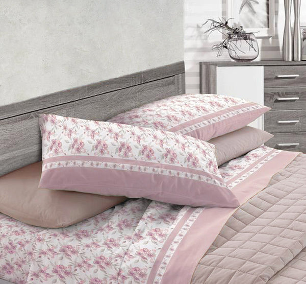 Set aus Baumwolllaken oben und unten und Cober Fioretto Pink Kissenbezügen in verschiedenen Größen prezzo