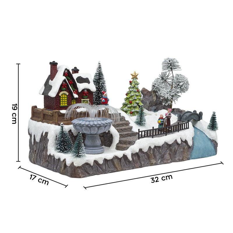 Villaggio Natalizio 32x17x19 cm con Fontana Luci Suoni e Movimento