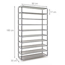 Scarpiera Salvaspazio 10 Ripiani 45 Paia Scaffale Acciaio e Tessuto TNT Grigio