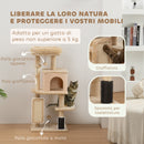 Albero per Gatti Multilivello Alto 104 cm con Casetta Lettino Pali Tiragraffi Spazzola e Pallina Beige      