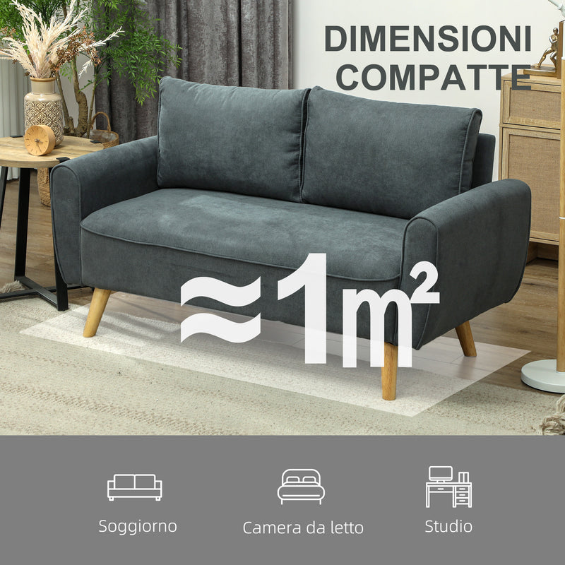 Divano 2 Posti 145x75x78 cm con Cuscini per Schienale  in Tessuto Effetto Lino Grigio  