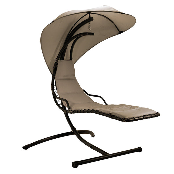 sconto Hängende Gartenschaukel aus Metall mit Kissen und Sonnenschirm 120 x 175 x 220 cm Adami Pendent Beige