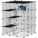 Box Recinto per Gatti Modulabile a 4 Livelli 105x105x140 cm 5 Ingressi e Rampe in Acciaio e PP Nero  