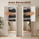 Scarpiera a Specchio 50x20x180 cm con 5 Ripiani in Tessuto non Tessuto e Mensola Inferiore in Legno Bianco      