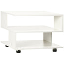 Tavolino da Caffè Asimmetrico 60x60x45 cm con Ripiani e Piedini Regolabili in Legno Bianco