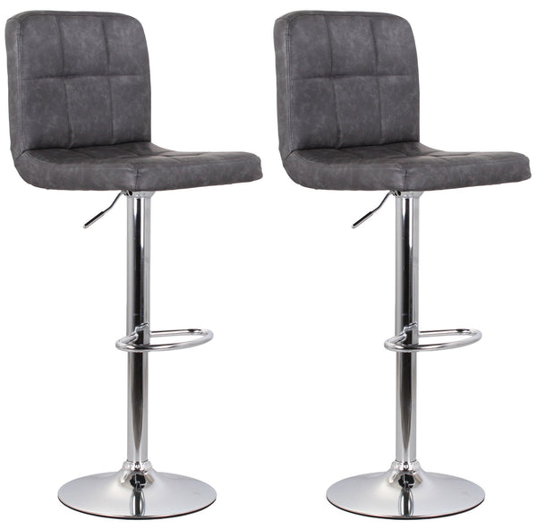 sconto Set mit 2 Hockern 44x38x63/82 cm aus Kunstleder mit grau verchromter Basis