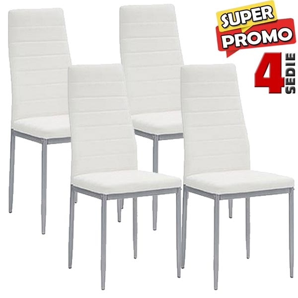 Set 4 Sedie da Pranzo Moderne Imbottitura in Similpelle Bianco sconto