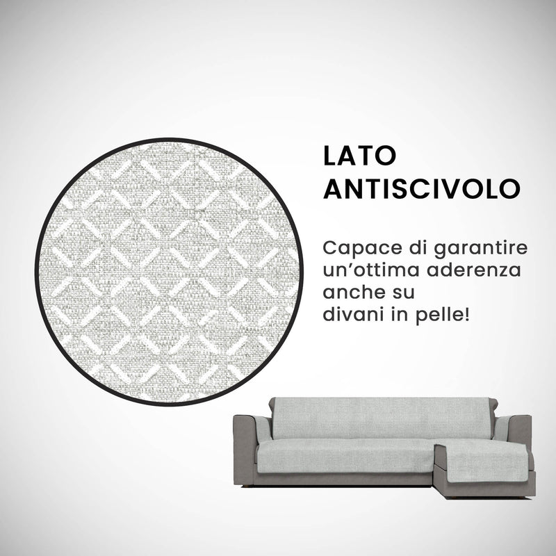 Copridivano in Poliestere con Penisola Destra Grigio Varie Misure