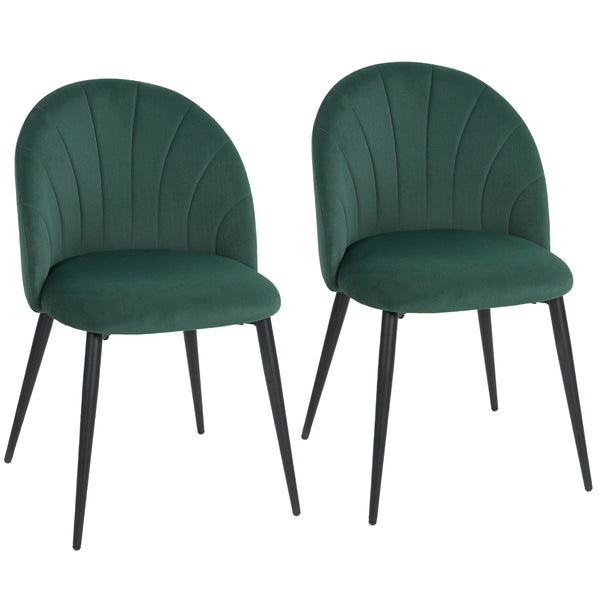 prezzo Set 2 Sedie da Pranzo 52x55x79 cm Imbottite con Schienale a Conchiglia in Velluto Verde Scuro