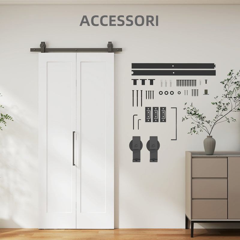Porta Scorrevole a Libro 90x210 cm con Superficie Verniciabile in MDF e Carbonio Bianco  
