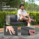 Set Salotto da Giardino con 2 Poltrone Divanetto e Tavolino da Caffè in Vetro in Rattan Grigio   