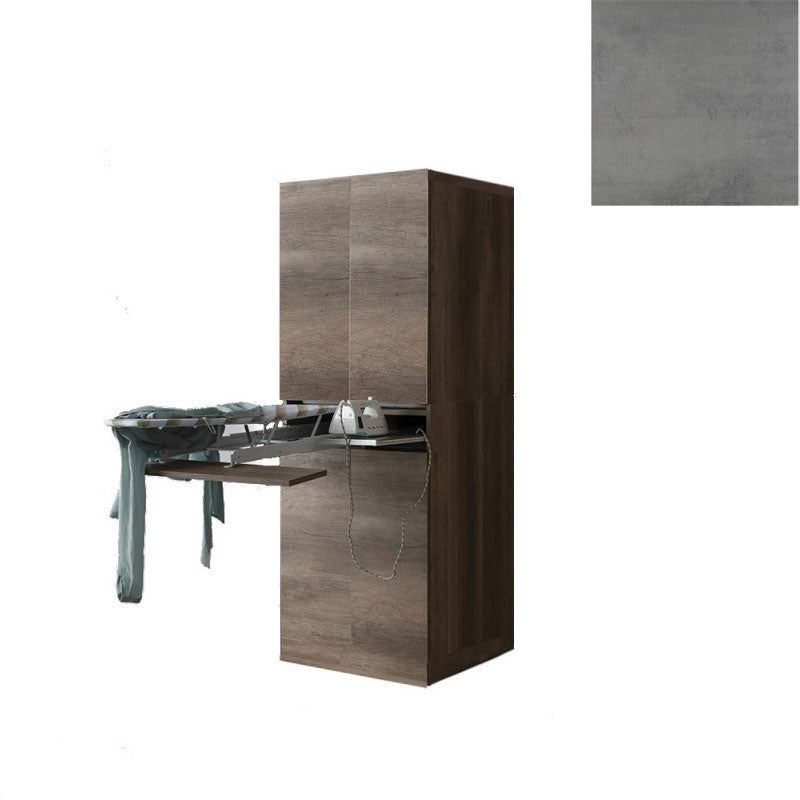 Mobile Lavanderia a Colonna per Lavatrice o Asciugatrice con Asse da Stiro e Ante 70x70x192A cm in Nobilitato Unika Grigio Cemento