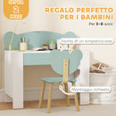 Banco Scuola con Sedia per Bambini Schienale a Orsetto Età 3-8 Anni in MDF e Legno Verde   