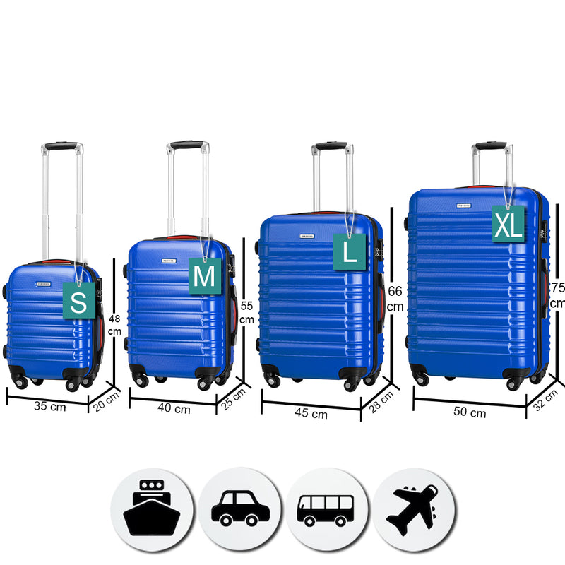 Set 4 Valigie Rigide Trolley Easy Roll Bagaglio a Mano e Stiva da Viaggio in ABS Blu      