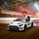 Macchina Elettrica Bambini 3-8 Anni Licenza Ufficiale Mercedes AMG 12V con Telecomando Luci LED Bianco      