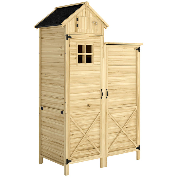 Armadio da Esterno per Attrezzi 106x57x167 cm a 2 Zone con Ripiani Regolabili e Finestra in Legno di Abete Naturale sconto