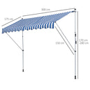 Tenda da Sole a Muro 300x150 cm in Metallo e Poliestere Blu e Bianco