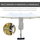 Ombrellone Doppio a 12 Stecche 455x265x238 cm con Base a Croce e Manovella in Acciaio e Poliestere Beige      