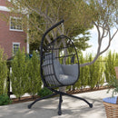 Poltrona Sospesa Amaca a Uovo 120x88x192 cm con Gancio Regolabile in Acciaio Nero e Grigio  