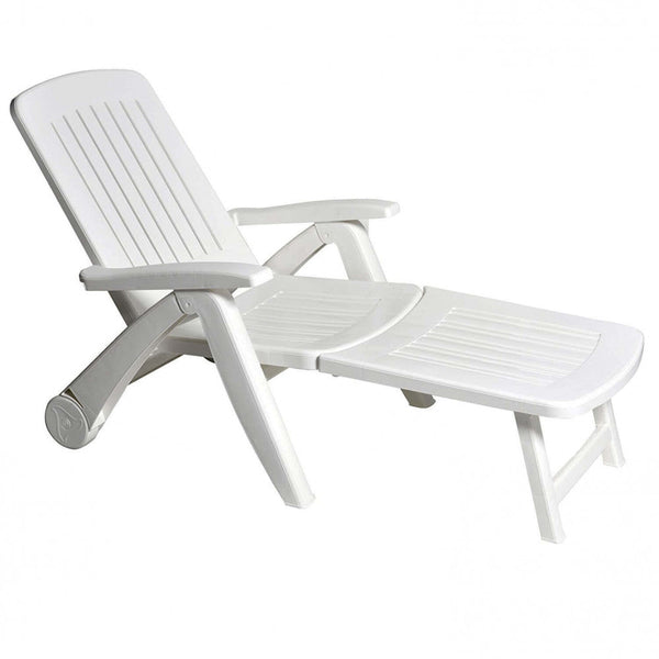 online Gartenliege Cancun mit Rädern 72 x 190 x 60 h cm aus weißem Kunststoff