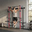 Power Cage Stazione Fitness Pieghevole 184x123x209 cm Rack con Barra Trazioni e Sistema Puleggia Cavi in Acciaio Q195 Rosso      