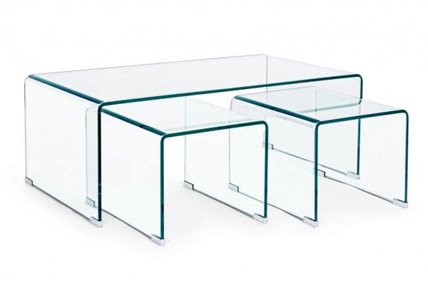 online Set mit 3 rechteckigen Iride-Couchtischen mit Glasglas