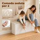 Panca Scarpiera 104x26x47 cm con Cuscino Imbottito 2 Cassetti Ribaltabili per 8-10 Paia di Scarpe in MDF e Tessuto Bianco      