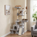 Albero Tiragraffi Multilivello per Gatti 78x40x152 cm con 4 Pali in Sisal Truciolare e Peluche Grigio Chiaro      