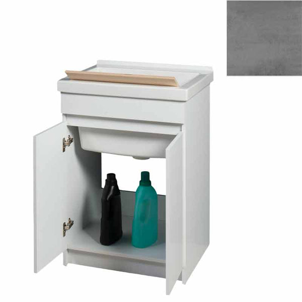 acquista Mobile Lavatoio in Ceramica 2 Ante con Strofinatoio in Legno Massello 60x50x86A cm Grigio Cemento