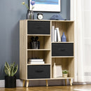 Libreria 4 Ripiani 3 Cassetti 90x30x102,5 cm in Legno e  Tessuto