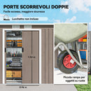 Ripostiglio da Giardino 280x130x172 cm con 2 Prese d'Aria e 2 Porte Scorrevoli in Acciaio Marrone Legno      