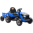 Trattore Elettrico per Bambini 3-8 Anni con Rimorchio Staccabile Telecomando Musica Luci Blu      