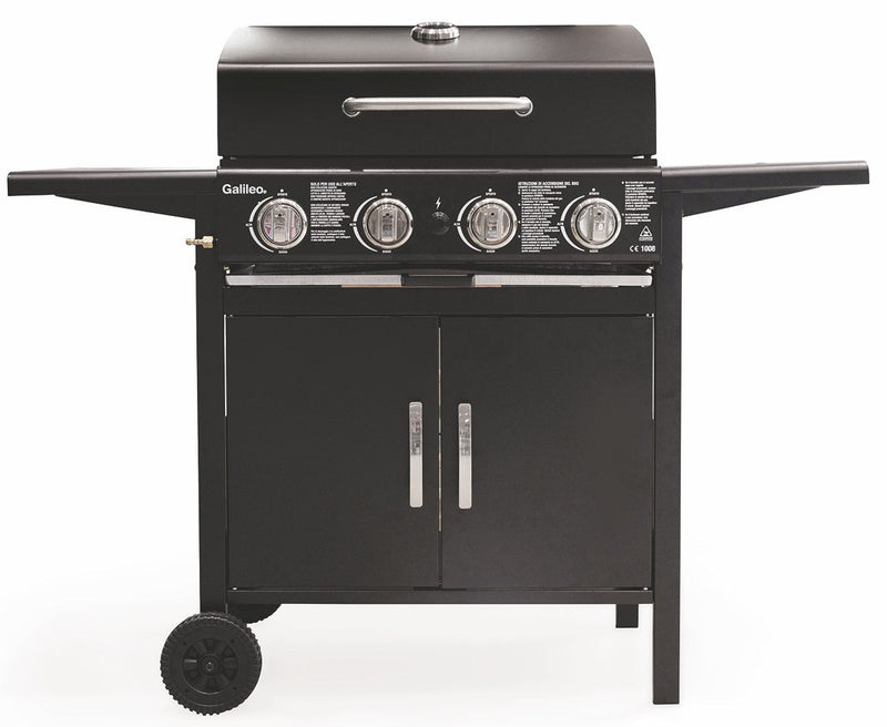 Barbecue a Gas 4 Bruciatori con Ripiani Lateriali Soriani Gastone Nero