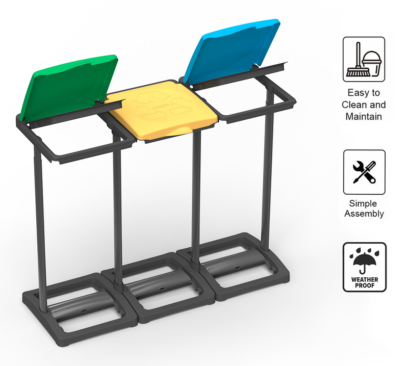 Pattumiera Differenziata 3 Posti 97x36x80 cm Portasacchi da 80-110 Litri    