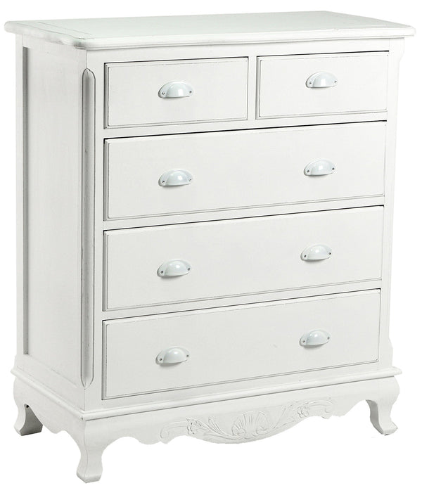 sconto Kommode 5 Schubladen aus Holz Adami Basel Antik Weiß