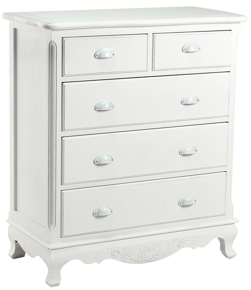 Comò 5 Cassetti in Legno Basilea Bianco Anticato