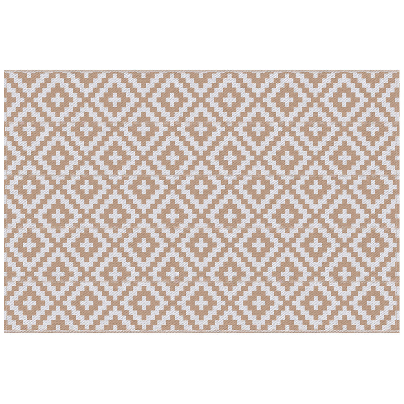 Tappeto da Esterno Reversibile 182x274 cm con Fantasia Geometrica Caffè e Bianco   