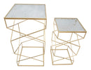Tavolino Soggiorno Glassy Coppia 50x50x100 cm - 40x40x80 cm in Ferro e Vetro Oro      