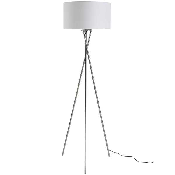 sconto Dreibein-Stehlampe aus Metall mit weißem Lampenschirm Ø48x162 cm