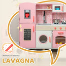Cucina Giocattolo per Bambini 3+ Anni 90x33,3x91,6 cm con Fornelli Luci e Suoni Forno Microonde e Rubinetto in MDF Rosa      