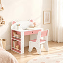 Set Tavolo per Bambini 3-8 Anni 80x41,2x74,5 cm con Sedia e Librerie Laterali Tema Volpe in Truciolato e MDF Bianco      