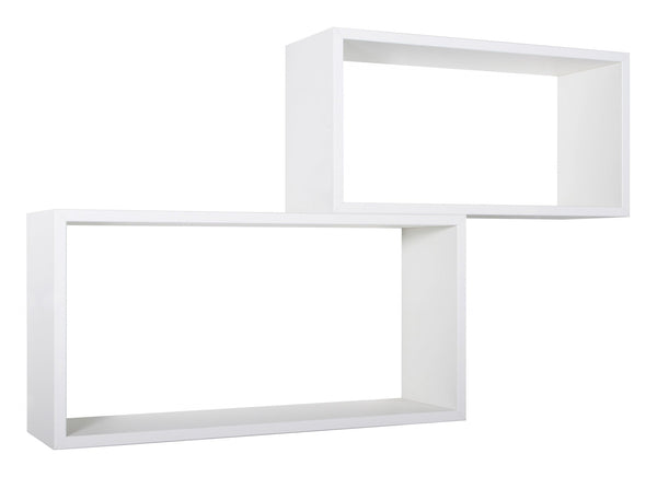Set 2 Mensole Cubo da Parete Rettangolare in Fibra di Legno Bislungo Bianco