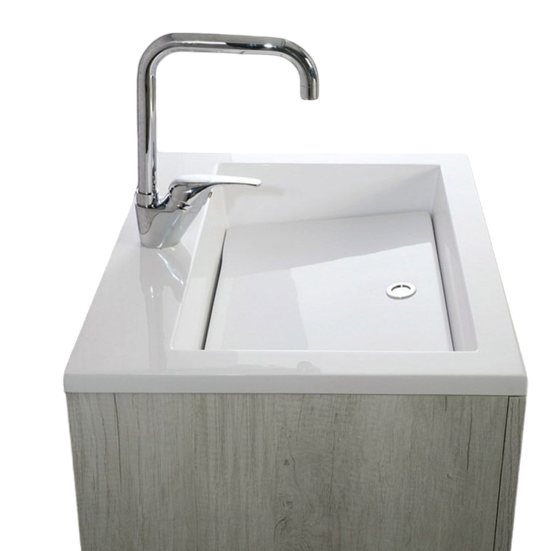 Mobile Lavatoio Sospeso Vasca Zeus in MineralMarmo Apertura a Cassettone 80x48x50 cm Grigio Cemento