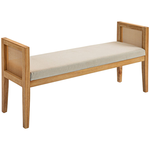 sconto Panca Fondoletto Stile Boho 120x38x61,5 cm Seduta Effetto Lino Braccioli in Rattan Crema