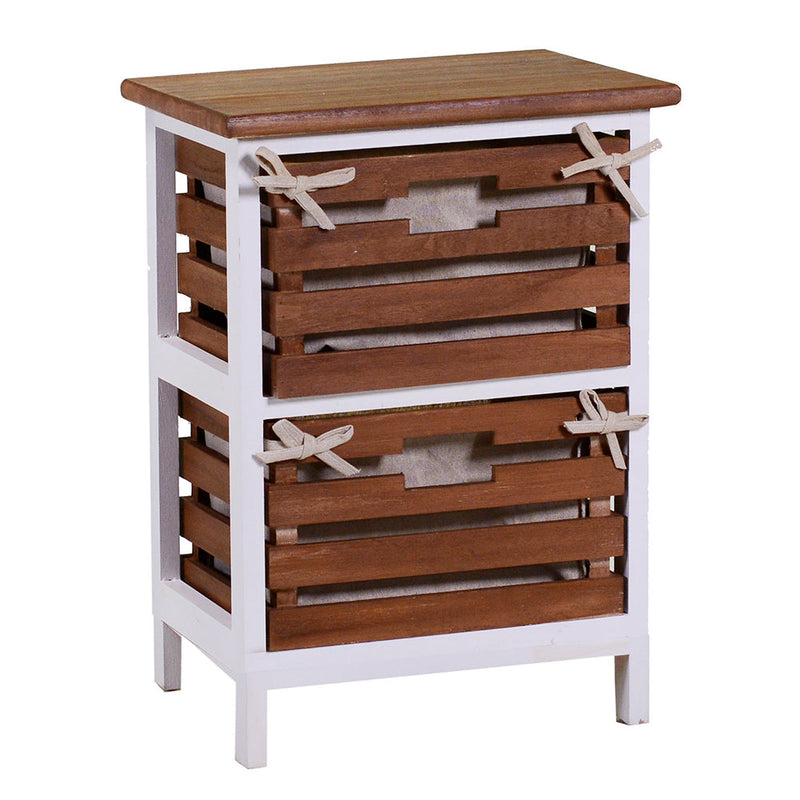 Cassettiera 2 Cassetti in Legno 35x27x47cm Atena Noce e Bianca