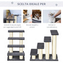 Scaletta per Cani e Gatti a 4 Gradini 60x40,5x59 cm con Rivestimento in Peluche e Pali Graffiatoio in Sisal Grigio      