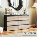 Comò Cassettiera 6 Cassetti 120x39x75 cm con Maniglie a Gola in Legno Nera e color Legno   