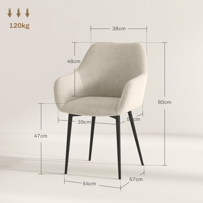 Set 2 Sedie Imbottite Stile Nordico 54x57x80 cm Tessuto Effetto Velluto Crema 